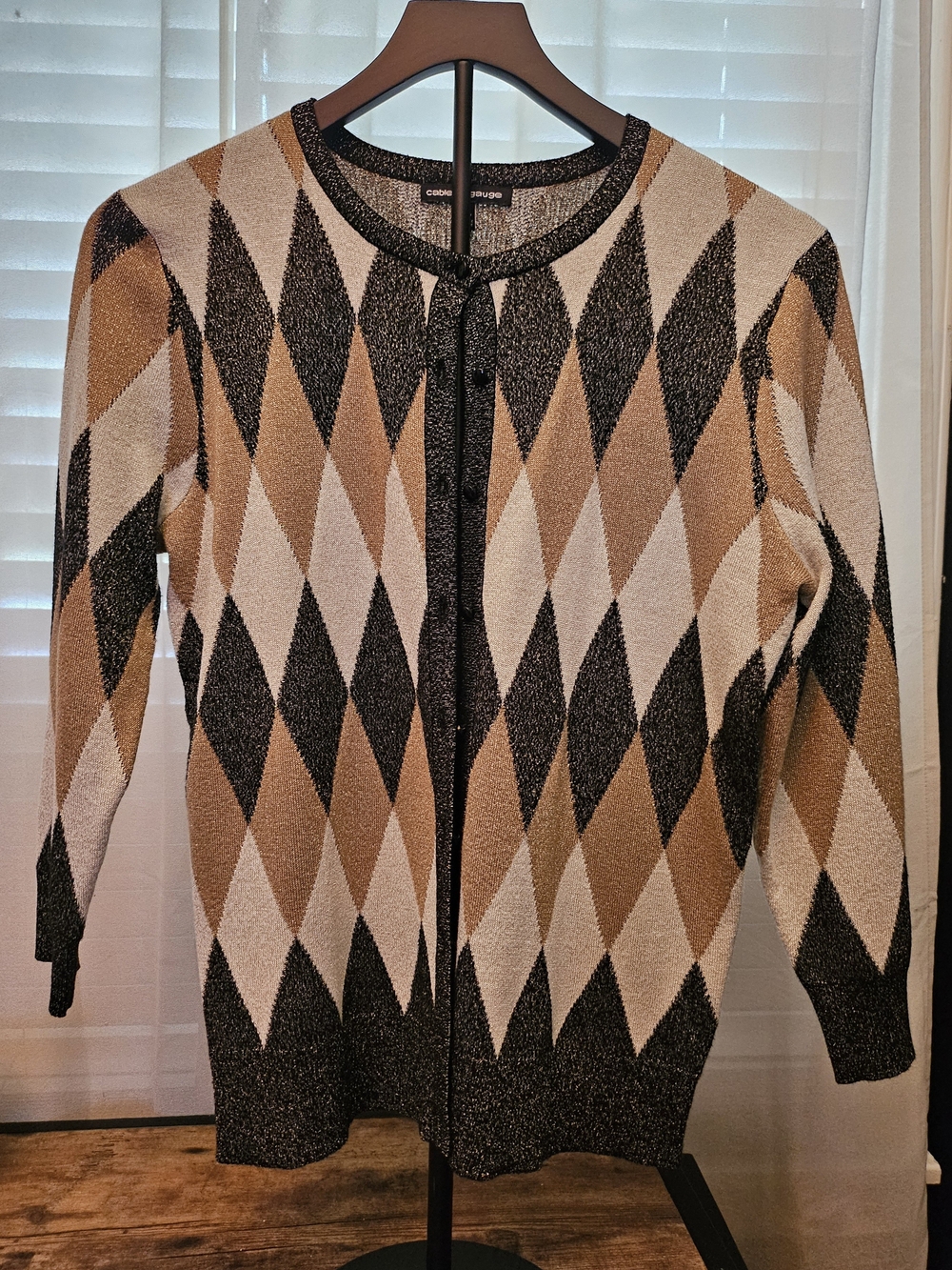 Cable & Gauge Metallic Black and Gold Knit Top